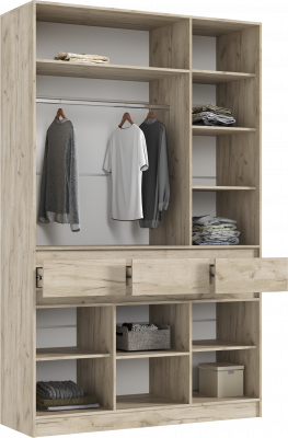 Роджина Шкаф 3-х створчатый, Дуб крафт серый/Кашемир