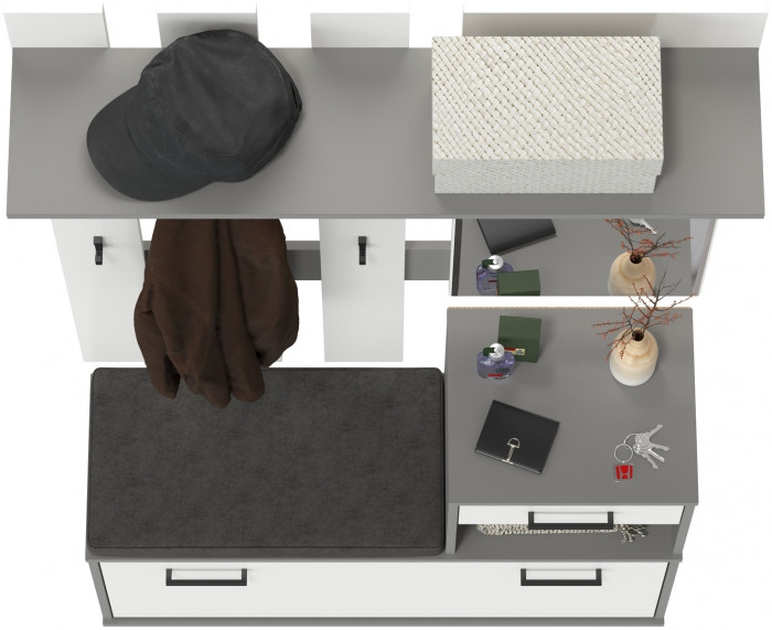 Лира ГК Прихожая 1 2-0714+2-3814 Тумба под обувь + Вешалка с зеркалом, цвет графит/белый, ШхГхВ 100х33х185 см., универсальная сборка