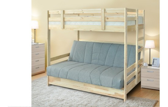 Детская двухъярусная кровать с диваном Боровичи массив (90 и 120)