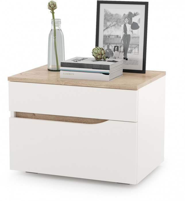 Муссон Кровать 11.28 + подъёмный ортопед + Тумба 16.03, цвет белый/дуб эндгрейн элегантный/кожзам белый, сп. м. 1600х2000 мм., б/м