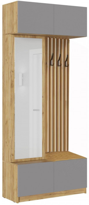 Модульная прихожая Роджина, композиция 2 (Белый глянец, Дуб Крафт Золотой)