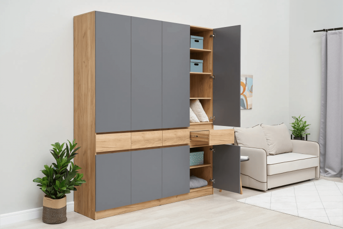 Прихожая Роджина Шкаф 4-х ств (Дуб крафт/Графит)