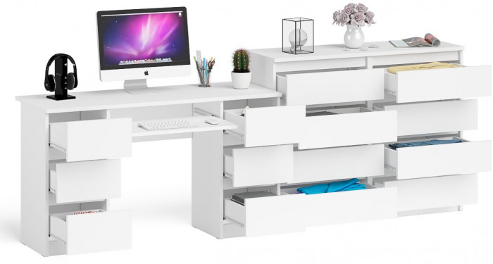 Мори компьютерный стол МС-2 + Комод МК1200.8, белый