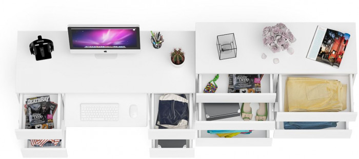 Мори компьютерный стол МС-2 + Комод МК1200.8, белый