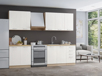 Кухонный гарнитур МДФ Вельвет 2,0м, Милк/Дуб сонома