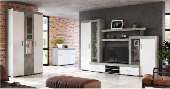 Шкаф для одежды и белья Инстайл ШК-30, бетон/белый