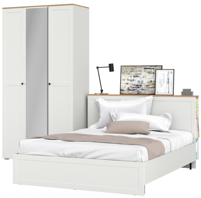 Остин 11.53 Кровать + ортопед + 13.336.03 Шкаф для одежды, белый шагрень/дуб крафт золотой