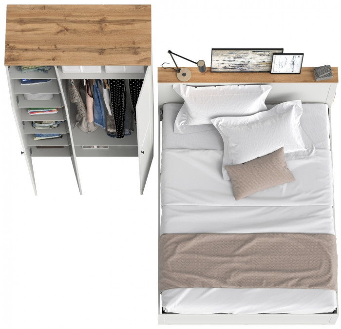 Остин 11.53 Кровать + ортопед + 13.336.03 Шкаф для одежды, белый шагрень/дуб крафт золотой