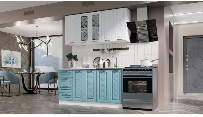 Кухня МДФ Агава 1600 (Акация белая / Трюфель, Белый)