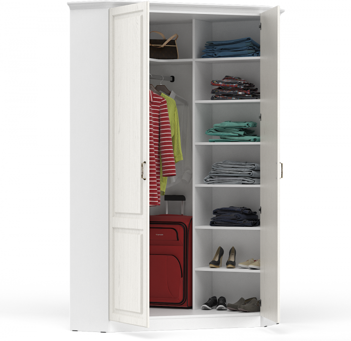 Ливерпуль Шкаф для одежды 13.124 с карнизом, цвет ясень ваниль/белый, ШхГхВ 109,9х109,9х223,5 см., боковина 300 мм., карниз в комплекте (угловой шкаф)