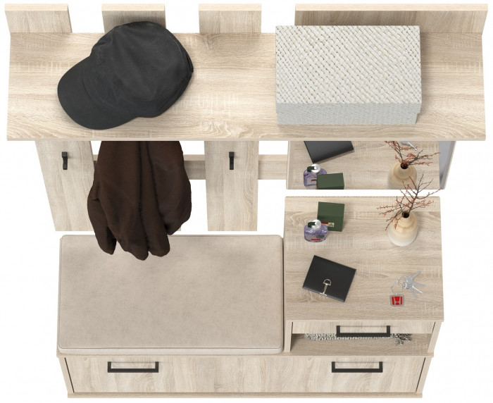 Лира ГК Прихожая 1 2-0714+2-3814 Тумба под обувь + Вешалка с зеркалом, цвет дуб сонома, ШхГхВ 100х33х185 см., универсальная сборка