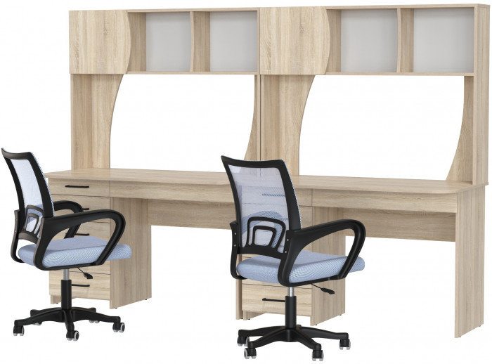 Два стола рабочих 6-0606 Сигма + два кресла 103 серых, цвет дуб сонома, ШхГхВ 241х60,5х166 см., НЕ универсальная сборка