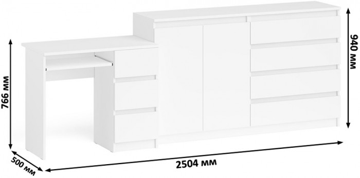 Мори компьютерный стол МС-6 правый + Комод МК1600.1, белый