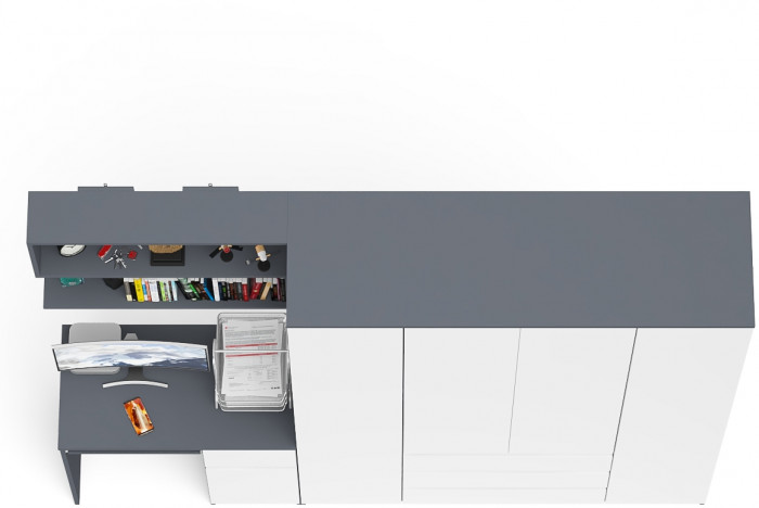 Мори Стол компьютерный МС-1 правый + Шкаф МШ1600.1 + Полка 900, цвет графит/белый, ШхГхВ 250,4х50,4х209,6 см., НЕ универсальная сборка