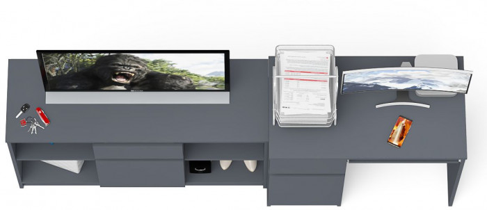 Мори компьютерный стол МС-1 левый + Тумба МТВ1204.1, графит