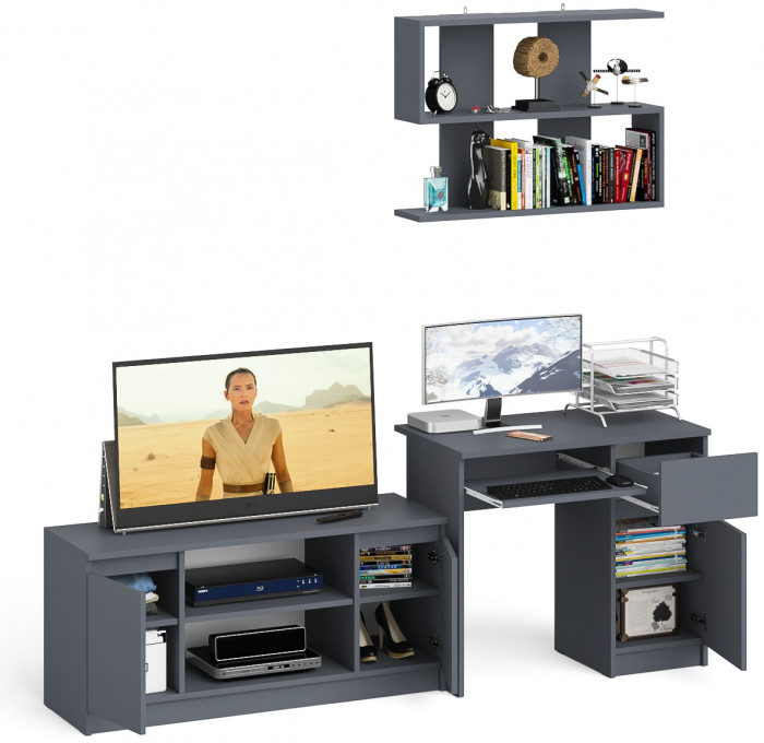 Мори компьютерный стол МС-1 правый + Тумба МТВ1200.1 + Полка 900, графит