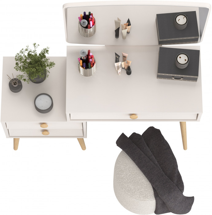 Афина Спальня 4-25901М1к.с. Трюмо + Банкетка 6-5137ТКШсв.серый Марта, цвет кашемир серый/ткань светло-серая, ШхГхВ 105х38,6х129 + 36х36х46 см, ун. сб.