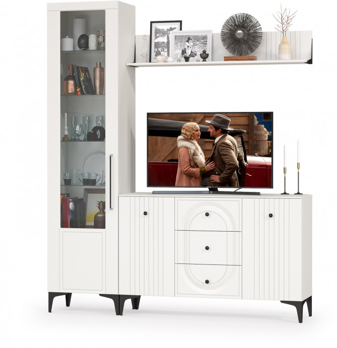 Валенсия Гостиная № 093, цвет ЛДСП белый шагрень/МДФ белый шагрень, ШхГхВ 188,2х38,4х225,2 см., универсальная сборка