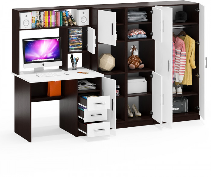 С-МД-СК9 Компоновка № 03, цвет венге/белый шагрень, ШхГхВ 258х70х160 см., НЕ универсальная сборка