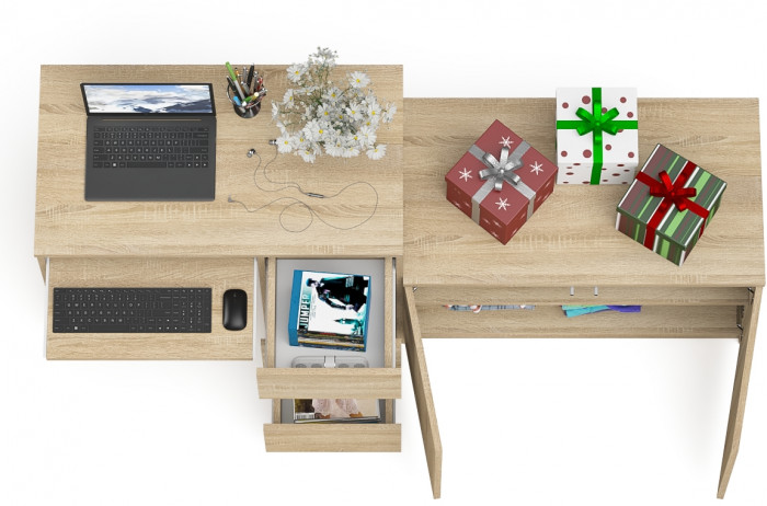 Мори Стол компьютерный МС-6 правый + Тумба МА900.1, цвет дуб сонома, ШхГхВ 180,4х50,4х76,6 см., выдвижные ящики справа, НЕ универсальная сборка