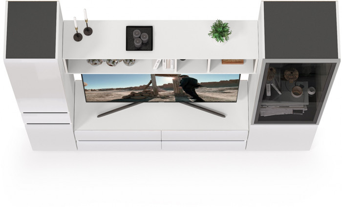 Сидней Комплектация № 023, корпус белый/чёрный/фасады МДФ белый глянец