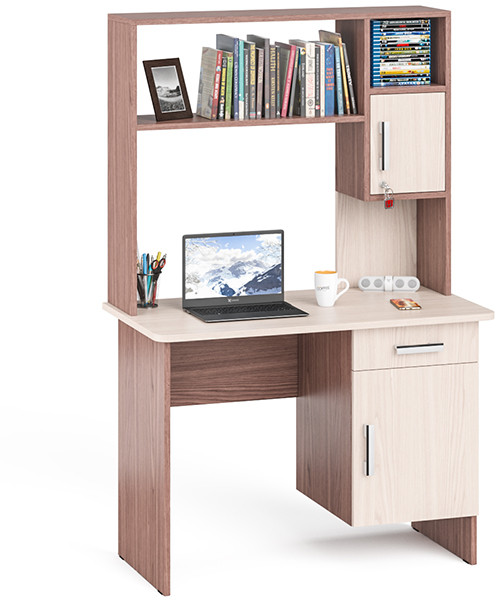 письменный стол с надстройкой С-МД-1-09Н, ясень шимо светлый/ясень шимо тёмный