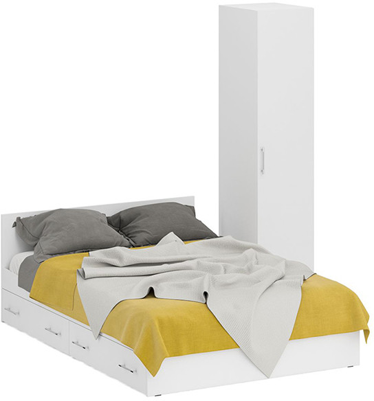 Кровать с ящиками 1400 + Пенал Стандарт, белый