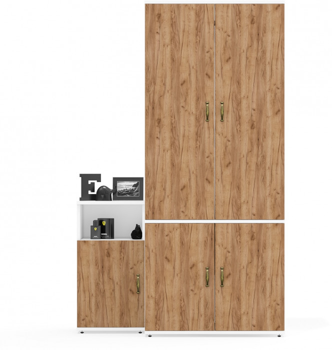 Лидер-8 Шкаф МД 19Б + Тумба МД 3.19, белый шагрень/крафт золото