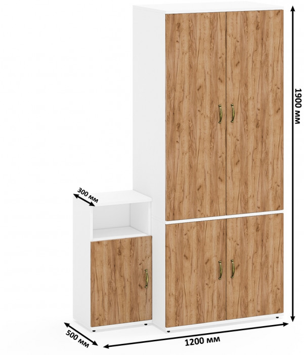 Лидер-8 Шкаф МД 19Б + Тумба МД 3.19, белый шагрень/крафт золото