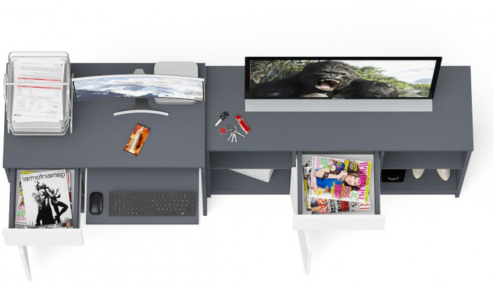 Мори компьютерный стол МС-1 левый + Тумба МТВ1204.1, графит/белый