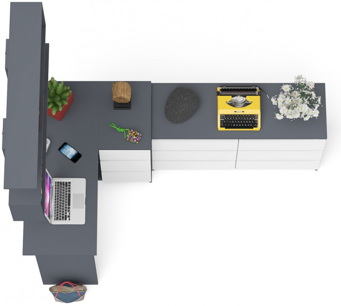 Мори компьютерный стол МС-16 правый + Комод МК1200.6 + Полка 1200, графит/белый