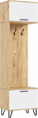 Флэш Прихожая Шкаф с вешалками (Браш Вайт, Дуб Крафт)