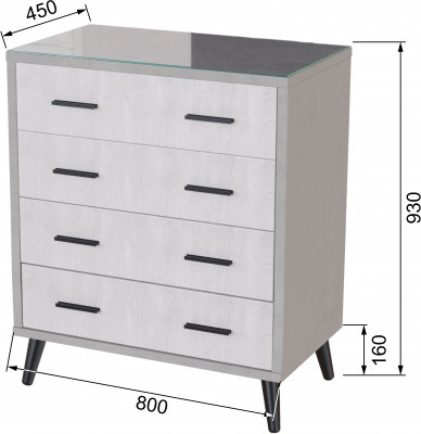 Комод интерьерный Ланс светло-серый/мдф холст белый
