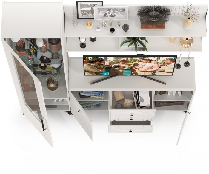 Валенсия Гостиная № 094, цвет ЛДСП белый шагрень/МДФ белый шагрень, ШхГхВ 188,2х38,4х225,2 см., универсальная сборка