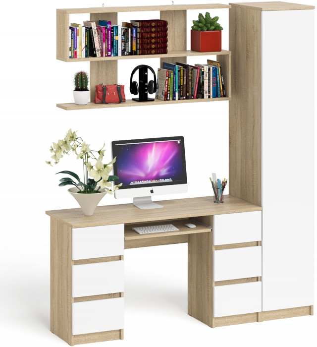 Мори компьютерный стол МС-2 + Пенал МШ400.1 + Полка 1200, дуб сонома/белый