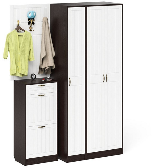 Прихожая П-6 Компоновка № 50, венге/фасады МДФ белое дерево фрезеровка ромб