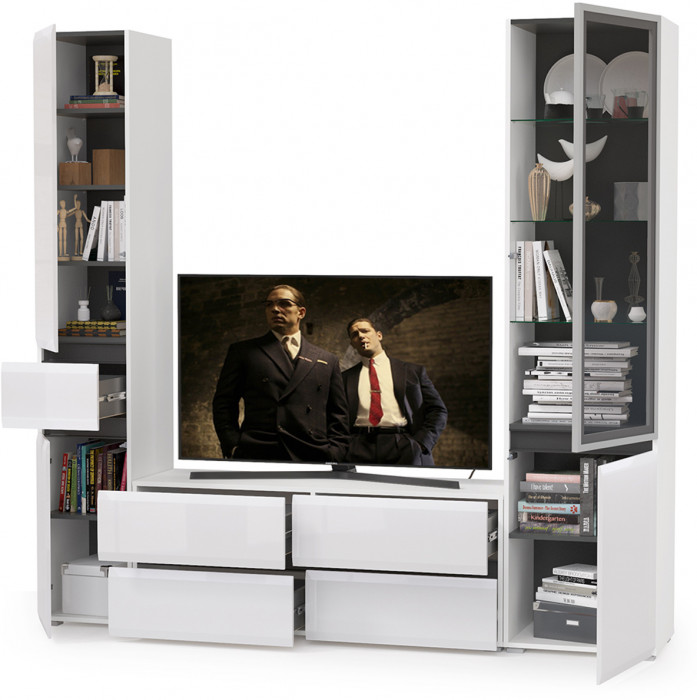 Сидней Комплектация № 024, корпус белый/чёрный/фасады МДФ белый глянец