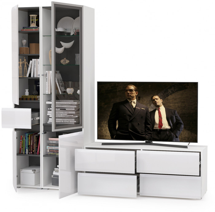 Сидней Комплектация № 024, корпус белый/чёрный/фасады МДФ белый глянец