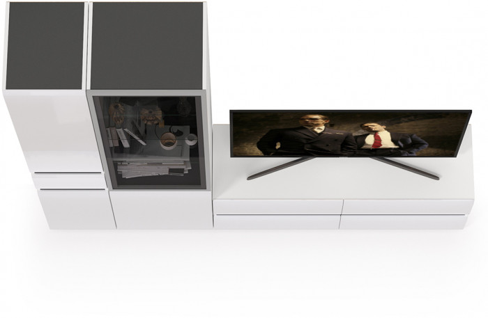 Сидней Комплектация № 024, корпус белый/чёрный/фасады МДФ белый глянец