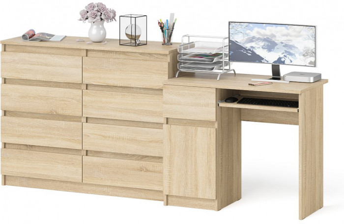 Мори компьютерный стол МС-1 левый + Комод МК1200.8, дуб сонома