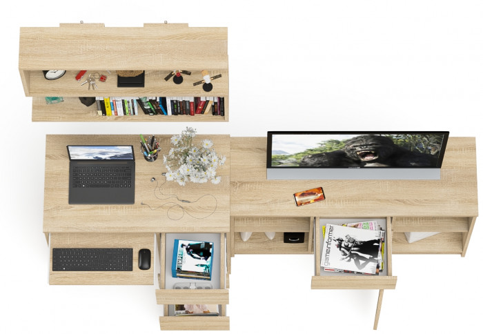 Мори компьютерный стол МС-6 правый + Тумба МТВ1204.1 + Полка 900, дуб сонома