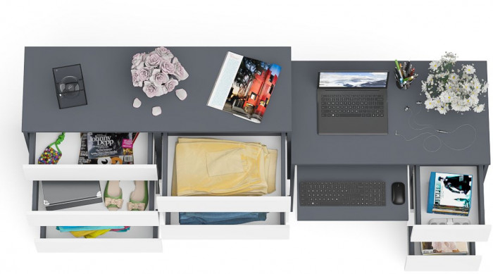 Мори Стол компьютерный МС-6 правый + Комод МК1200.8, цвет графит/белый, ШхГхВ 210,4х50х94 см., выдвижные ящики справа, НЕ универсальная сборка