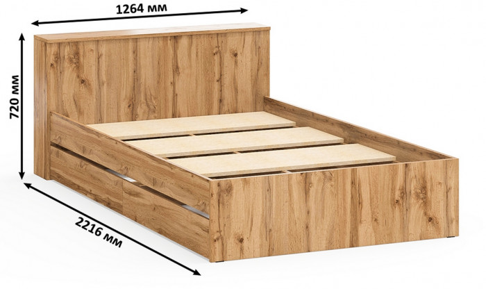 Ксения Кровать с ящиками 1200 + Стол косметический с подсветкой Сура, дуб вотан