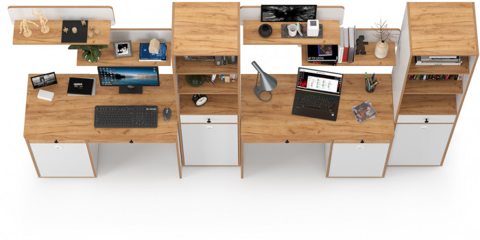 Вуди Компоновка № 16, цвет белый премиум/дуб крафт золотой, ШхГхВ 310х52,7х180,3 см., универсальная сборка