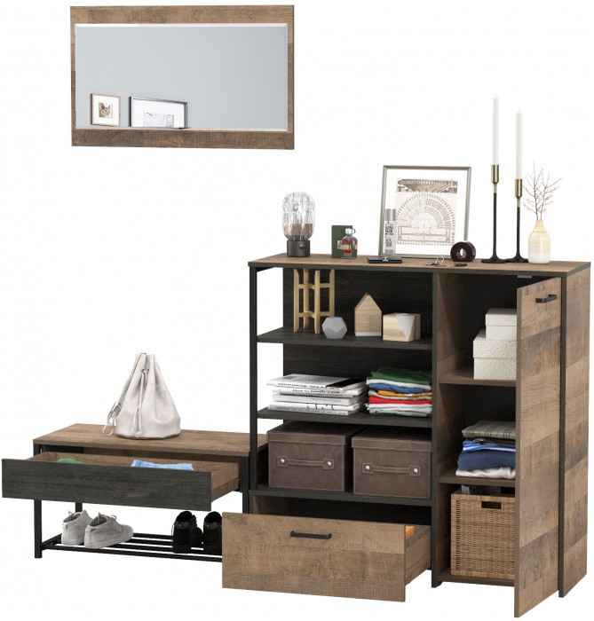 Трувор Прихожая 195, цвет дуб гранж песочный/интра, ШхГхВ 189х36,9х195 см., универсальная сборка