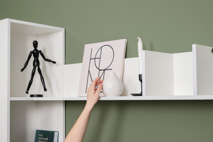 Эйр Гостиная 16.490 Полка навесная открытая, цвет белый шагрень, ШхГхВ 140х22,6х21 см., НЕ универсальная сборка