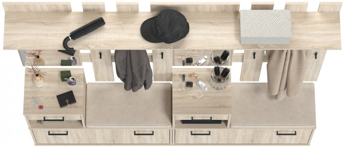 Лира ГК Прихожая 2 Два х Тумба под обувь + Два х Вешалка с зеркалом, цвет дуб сонома, ШхГхВ 200х33х185 см., универсальная сборка