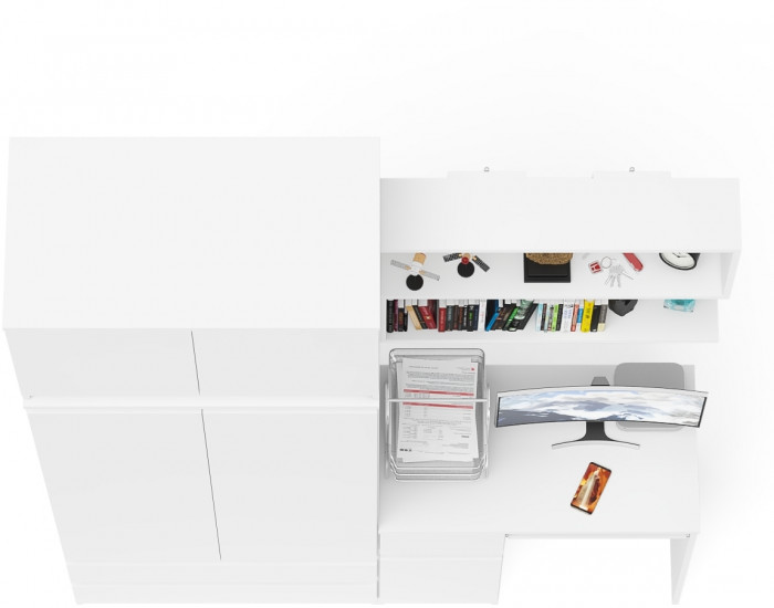 Мори Стол компьютерный МС-1 левый + Шкаф МШ900.1 + Антресоль МА900.1 + Полка 900, цвет белый, ШхГхВ 180,4х50,4х234,2 см., НЕ универс. сборка