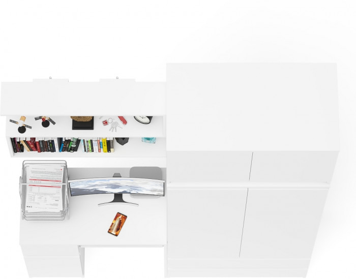 Мори Стол компьютерный МС-1 левый + Шкаф МШ900.1 + Антресоль МА900.1 + Полка 900, цвет белый, ШхГхВ 180,4х50,4х234,2 см., НЕ универс. сборка