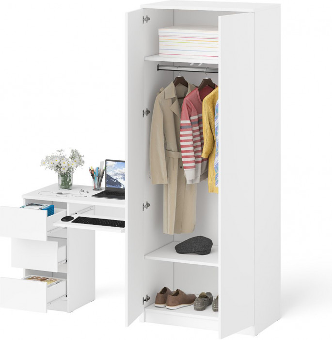 Мори Стол компьютерный МС-6 левый + Шкаф МШ800.1, цвет белый, ШхГхВ 170,4х50,4х209,6 см., выдвижные ящики слева, НЕ универсальная сборка